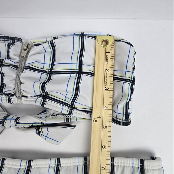 HURLEY Y2K Swim Suit Strapless Bikini Scrunch Butt White Multicolor Women Size M - Picture 5 of 13